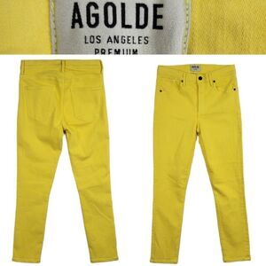 NEW 27 AGOLDE YELLOW stretch skinny cigarette golden crop JEANS medium NWOT NWT